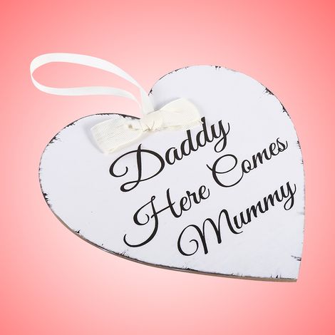 Plaque décorative en bois vintage en forme de cœur « Papa, voici maman » pour mariage ou fête de mariage (1/5)
