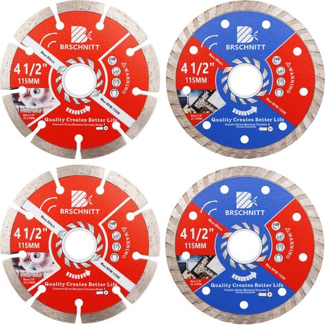 4 pcs 115mm Lame Diamantée pour Granit, Pierre, Maçonnerie, Terrazzo, Pavé, Béton, Scie Circulaire Sec/Mouillé Meuleuse D'angle Disque De Coupe Diamant (1/5)
