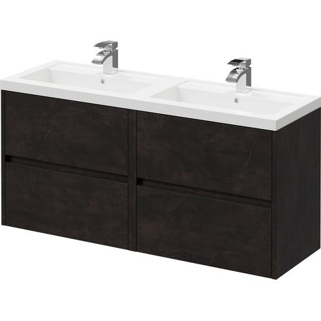 Montego Metallic Slate 1200mm Wall Mounted Vanity Unit with Polymarble Double Basin and 4 Drawers (1/5)
