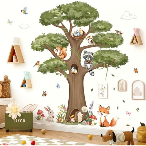 Stickers Muraux Animaux Forêt Arbre Autocollant Mural Bois (XL) (1/5)