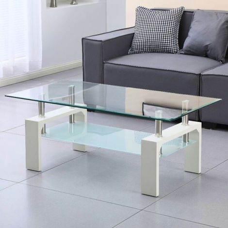 Tavolino bianco con due ripiani in vetro Titania 110x60x44h (1/5)