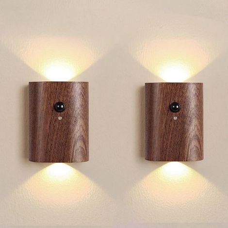 Paquete de 2 luces inteligentes con sensor de movimiento para escaleras, Recargables, Blanco cálido 2700K, Madera de nogal (1/5)