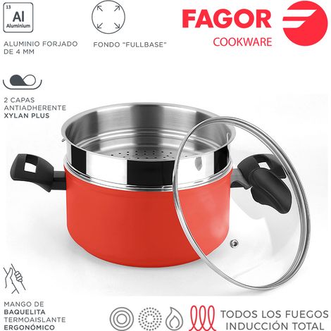 Maxima Topf+Deckel+Dämpfer rot Aluminium 3004 fagor ø20x10cm