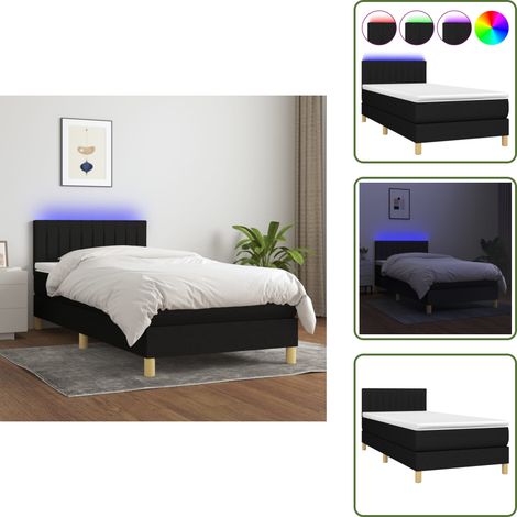 The Living Store Cama box spring con colchón LED tela negro 100x200 cm - Colchón LED