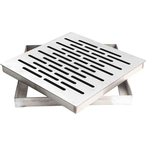 Grille de vidange de jardin robuste en acier inoxydable avec cadre, grille d'évacuation carrée d'extérieur pour égout d'eau pour jardin (150 x 150 x 20 mm) (1/4)