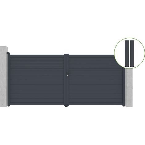 Portail battant 4m CARPATIA H.180cm alu gris + 2 poteaux 20x20cm H.190cm (1/5)