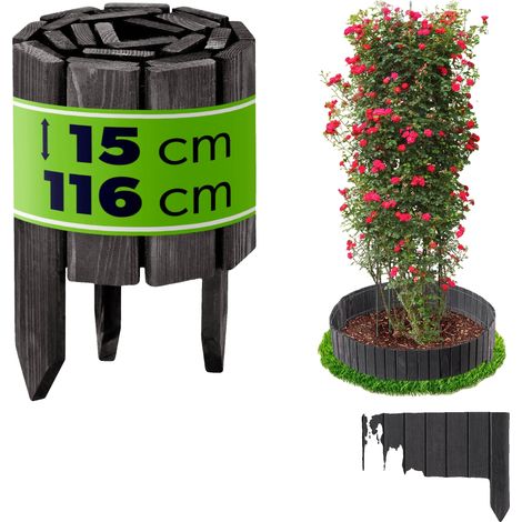 Valla de jardín de estacas, 15 cm de alto, 116 cm de largo, resistente a la intemperie, diseño flexible, montaje sin herramientas. (1/5)