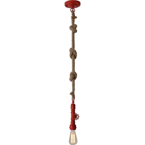 Suspension Design en Métal Rouge et Corde de Chanvre, Luminaire E27 pour Salon, Bureau et Cuisine - PANGIVO (1/5)