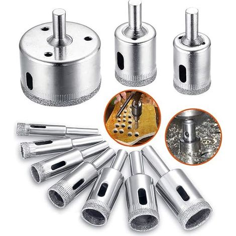 Diamond Drill Bit Hole Saw Drill Bit Accessory Set for Glass/Tile/Ceramic/Marble/Porcelain Cutting Core Drill Bits Cutter with Stainless Steel Carbon 8-50mm (1/5)