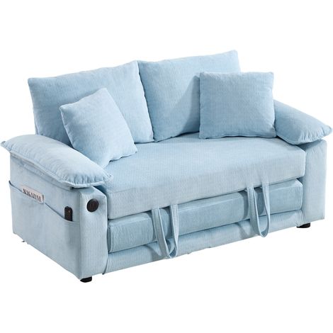 Canapé convertible 1 place en tissu bleu, avec coussins de tête et lombaires, pliable et facile à installer, idéal salon, chambre ou bureau CHICFURN (1/5)