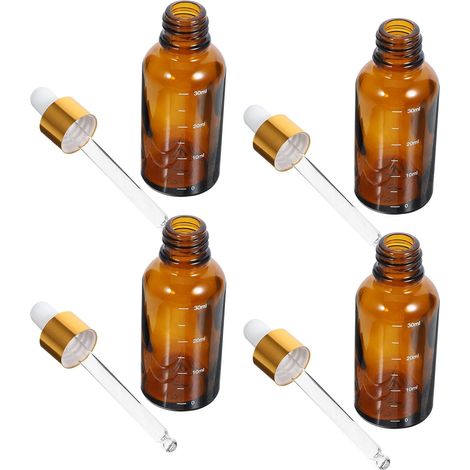 4 Stück Braune Glastropfflaschen 30 Ml mit Skala und Pipette für Ätherische Öle Kompakt und Präzises Dosieren für Reisen und Aromatherapie (1/5)