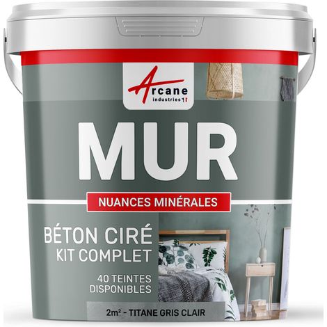 béton ciré, mur, couleur, enduit décoratif, enkit, gris, blanc, beige - 2 m² - Satinée Titane Gris Clair - ARCANE INDUSTRIES (1/5)