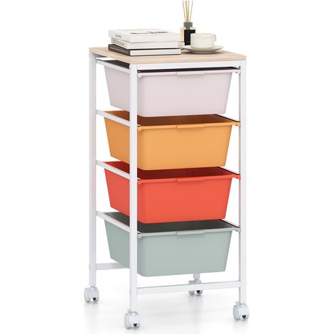 Tour de Rangement à 4 Tiroirs Plastique, Desserte à Roulettes avec Cadre Métallique, Organisateur Mobile, 37x32,5x71 cm, Multicolore (1/5)