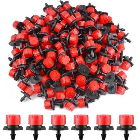 100 Adjustable Drip Irrigation Emitters, 1/4'' Drip System Micro Flow Misting Nozzles (1/4)