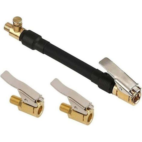 Adaptateur de valve de pneu - - Tuyau pompe gonflage - 2 embouts de gonflage laiton - Raccord de valve - 30 cm (1/4)