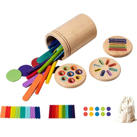Jouet Montessori - Tube En Bois Avec Bouchons Amovibles - Pour Développement Sensoriel Et Motricité Fine - 1 À 3 Ans - Lot De 42 Pièces