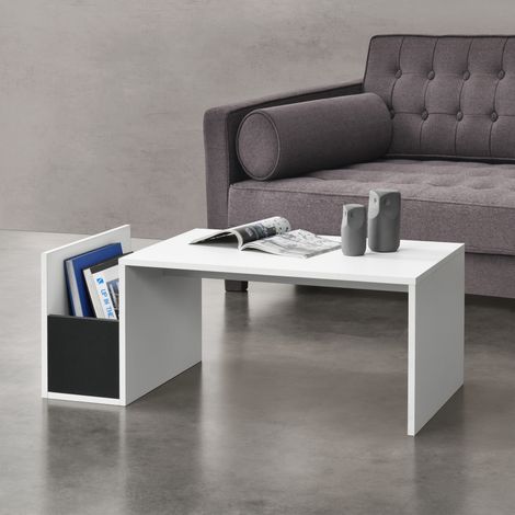 Tavolino da caffè/da Divano con Contenitore Laterale 90 x 45 x 35 cm Tavolo Basso da Salotto/Soggiorno in Forma Rettangolare - Bianco (1/5)