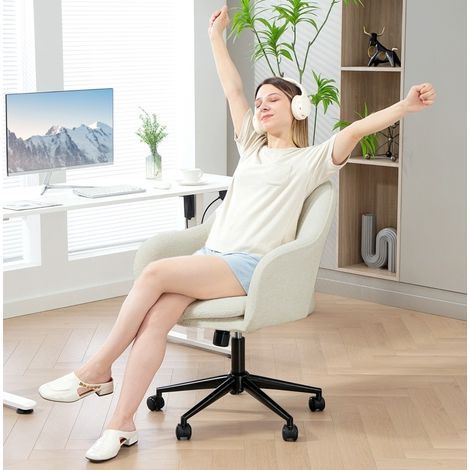 Chaise de bureau 60x63x84-94 cm beige en polyester effet velours avec hauteur réglable (1/5)