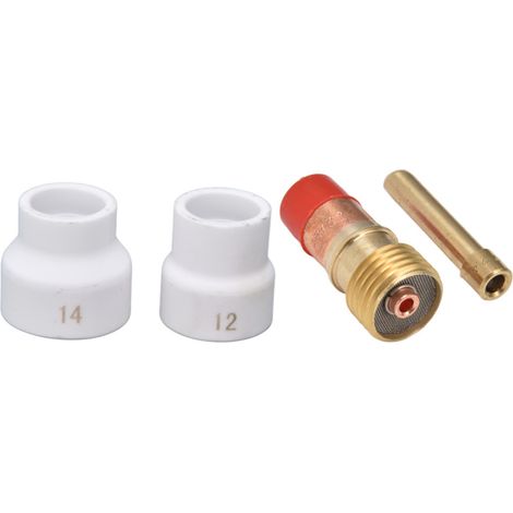 Conjunto compuesto por 4 lentes de gas TIG, boquilla de cerámica blanca, portaelectrodos corto y angular, conexión para WP 17 18 26 (1/5)