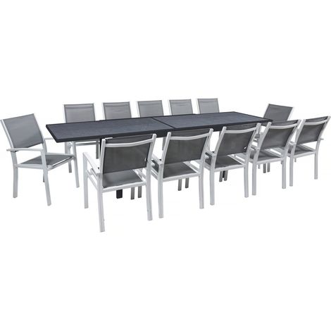 Salon de jardin repas extensible "Lagos" - 200/320 x 105 x 76 cm - 12 places - Gris foncé (1/4)