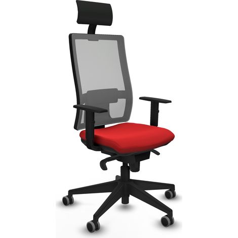 Horna sincro malla gris similpiel rojo brazos 1D base piramidal cabecero fijo ruedas 65mm engomadas (1/5)