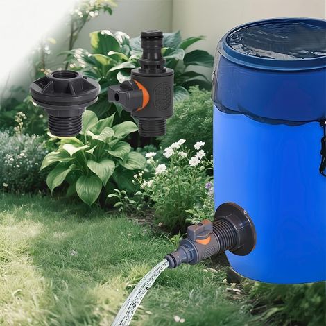 Adaptateur cuve IBC PVC avec vanne 3/4 filetage externe pour récupération eau arrosage tuyau jardin durable noir
