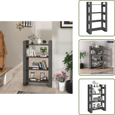 Bibliothèque/Séparateur de pièce Gris 80x35x125 cm Pin massif - Bibliothèque - Bibliothèque Design - Meuble Rangement - Étagère - Séparateur De Pièce (1/5)
