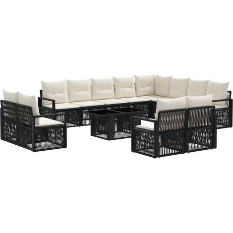 Conjunto de sofás de jardín 13 uds. Negro y Blanco Crema vidaXL (1/5)