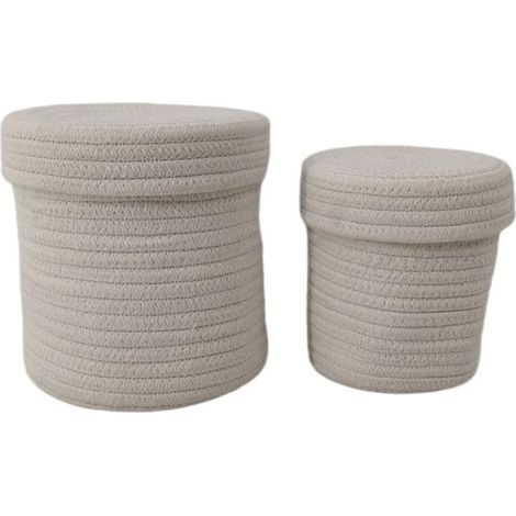 Panier de rangement avec couvercle en corde de coton, petits paniers tressés pour trier, pour salon, chambre d'enfant, salle de bain, bureau, stable et durable, 14,5 cm x 14 cm, blanc (1/5)
