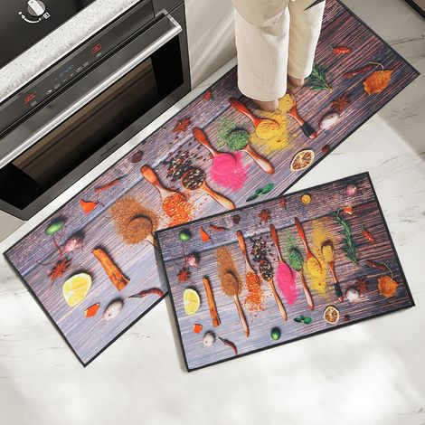 Lot de 2 tapis de cuisine antidérapants, lavables pour couloir, salle à manger, entrée et paillasson - 43 x 75 cm + 43 x 120 cm (1/5)