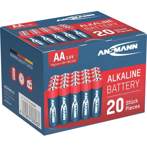 20x ANSMANN Alkaline Batterie AA Mignon 1,5V - LR6 AM3 MN1500 (20 Stück)
