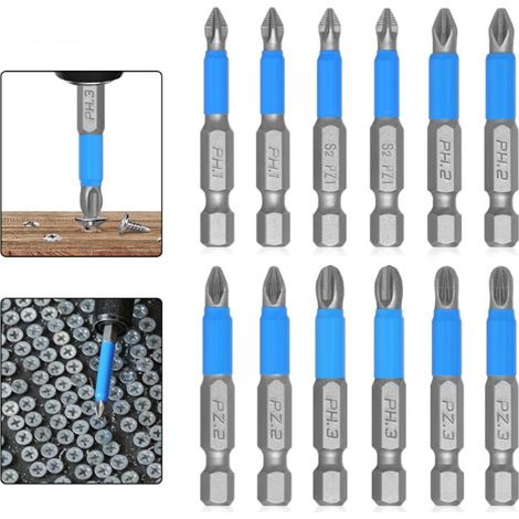 KZQ 12 pezzi set di punte per cacciavite magnetico in acciaio S2, attacco esagonale da 1/4", 50 mm, PZ1-PZ3, PH1-PH3 per trapano avvitatore elettrico (1/4)