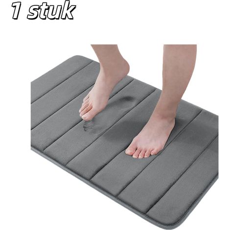 1 tapis de bain - Tapis en polaire corail - Doux - Dessous antidérapant - Absorbant - Lavable en machine - Convient pour salles de bain, douches et baignoires - 40 x 60 cm - Gris foncé (1/5)