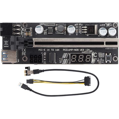 Carte adaptateur PCI-E avec affichage de température, carte riser PCI-E avec câble d'extension 1x vers 16x, 1 adaptateur inclus (1/5)