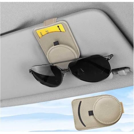 Porte Lunettes pour Voiture, Magnétique Support Lunettes Voiture, Leather Multifunctional Organisateur Voiture, Clip de Support (1/4)