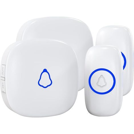 Sonnette sans Fil Exterieur Etanche, IP66 Carillon sans Fil 400M, 2 Récepteur Sonnette Electronique & 2 Capteurs avec Piles, 58 Mélodies 0-120dB Volume Réglable, LED Couleur Indicateur-Muntra (1/5)
