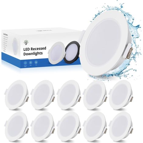 Spot LED Encastrable Noir Extra Plat, 10 x 5W Spot Salle de Bain IP65, Spot Encastré 4000K Blanc Neutre 400lm, Plafonnier Encastrable Trou 68-80mm, Spots de Plafond Pour Salon Chambre Cuisine