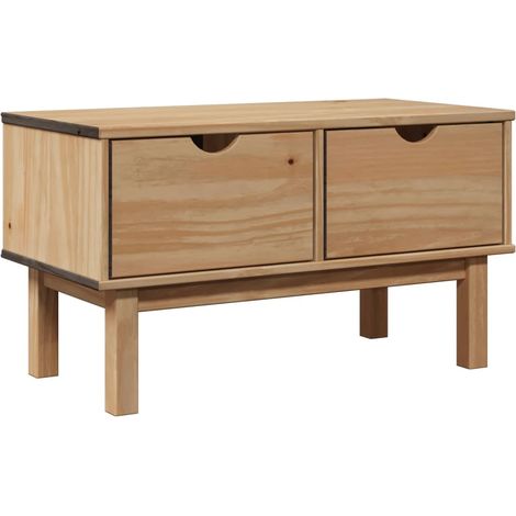 Panca da ingresso con due cassetti portaoggetti 80 x 40 x 45 cm in legno massello di pino marrone DEC024706