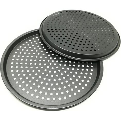 Moules à Pizza Ronds Perforés Antiadhésifs en Acier Carbone - Plaque à Pizza Anti - Plaque Pizza - Set 2 - Acier au Carbone - 29 cm (1/5)