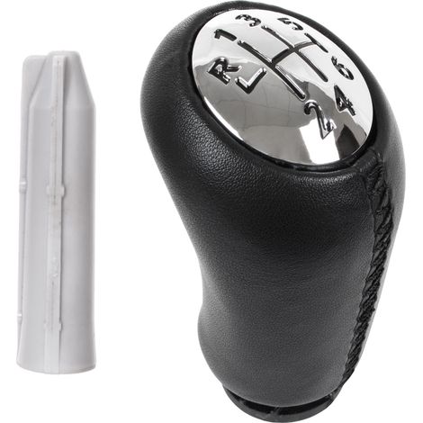 Pomo de palanca de cambios Renault Laguna II de 6 velocidades en piel negra y cromo + adaptador (juego de 2)