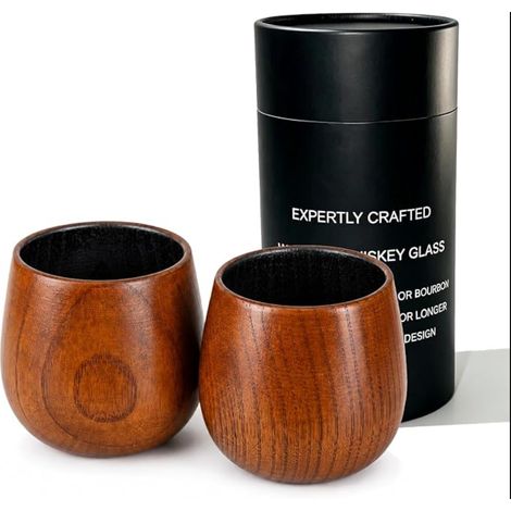 Verre à Whisky en Bois, Verres Dégustation Old Fashioned avec Intérieur Carbonisé pour Adoucir le Goût, Bourbon et Rhum, Design Évasé pour Amplifier les Arômes (1/5)