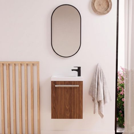 Set lavabo sospeso Nevada con rubinetto nero e specchio ovale (1/5)