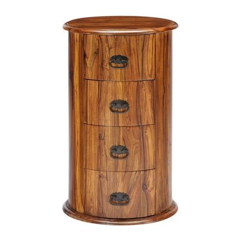 4 Drawer Drum Chest - Sheesham Wood - L45 x W45 x H70 cm - Honey Dark Finish
