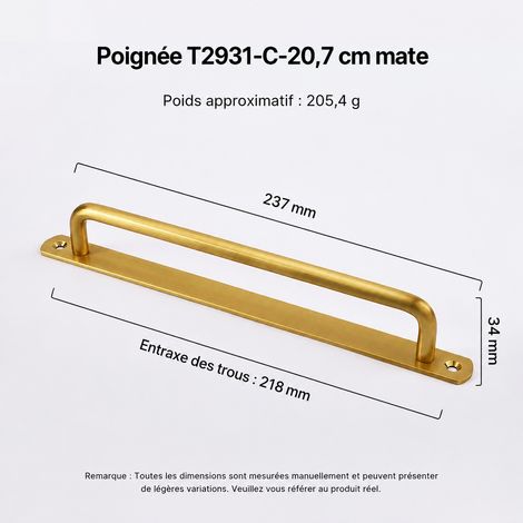 Poignée de meuble en laiton doré mat à deux trous avec longue platine t2931-c-20 7 23,7 × 2,4 × 3,4 cm 205 g – Livraison gratuite