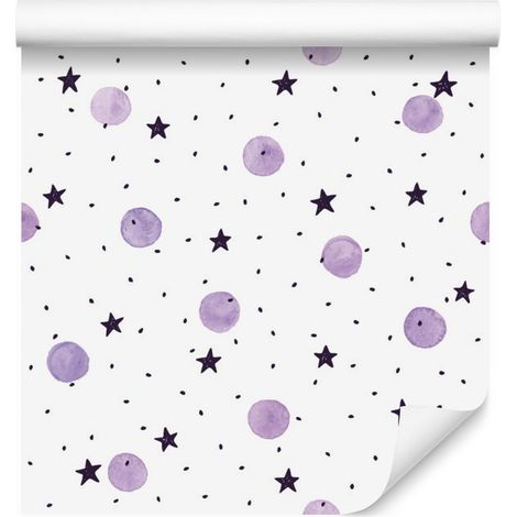 Papel pintado acuarela de puntos morados para salón y dormitorio, 50x1000 cm (1/5)