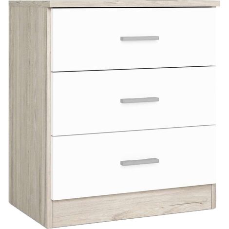 Mesita de tres cajones COUPLE tablero de partículas melaminizado color blanco / blanco y sahara 50x33,3x58 cm SAHARA/BLANCO MATE