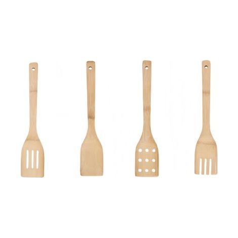 Ensemble 4 pièces - Spatule de cuisson en bambou avec manche longue - Spatule de cuisine - Avec trous - Coffre-fort, 6, 30 (1/5)
