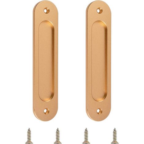 Set di 2 maniglie ovali a incasso per porte scorrevoli, in lega di alluminio color oro opaco, con viti di montaggio, per porte scorrevoli a scomparsa (1/4)