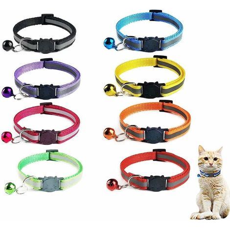 8-teiliges Sicherheits-Katzenhalsband-Set, Katzenhalsband mit Glöckchen, verstellbares reflektierendes Katzenhalsband, Sicherheits-Katzenhalsband mit Schnalle, Kätzchenhalsband, Katzenhalsband (1/5)