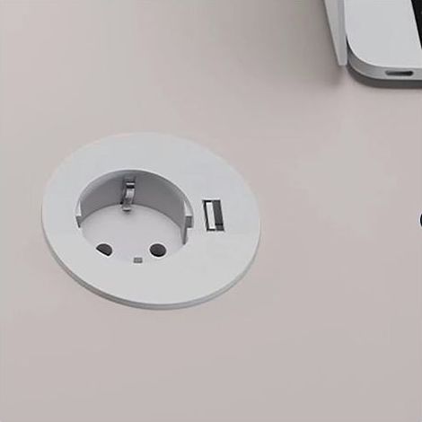 Prise électrique encastrable 60 mm avec bague adaptatrice 80 mm + port USB A - blanc - Maxiburo (1/5)